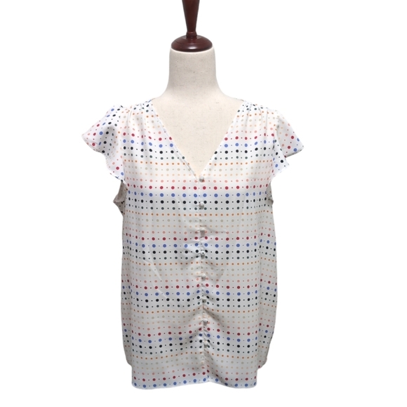 4/$12 LOFT Polka Dot Blouse Flutter Sleeves Women's size Medium - Picture 1 of 6